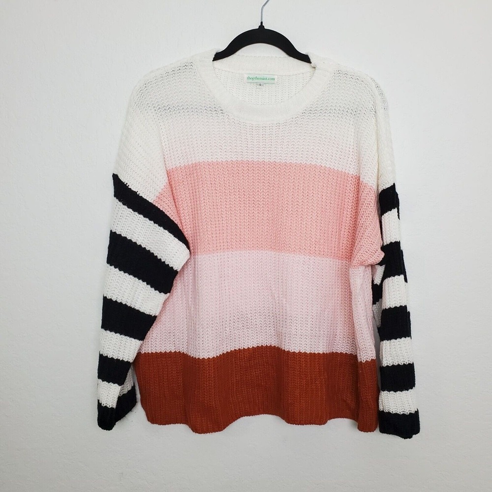 Shopthemint Womens Crew Neck Sweater Size S Chunky Knit Colorblock Striped‎